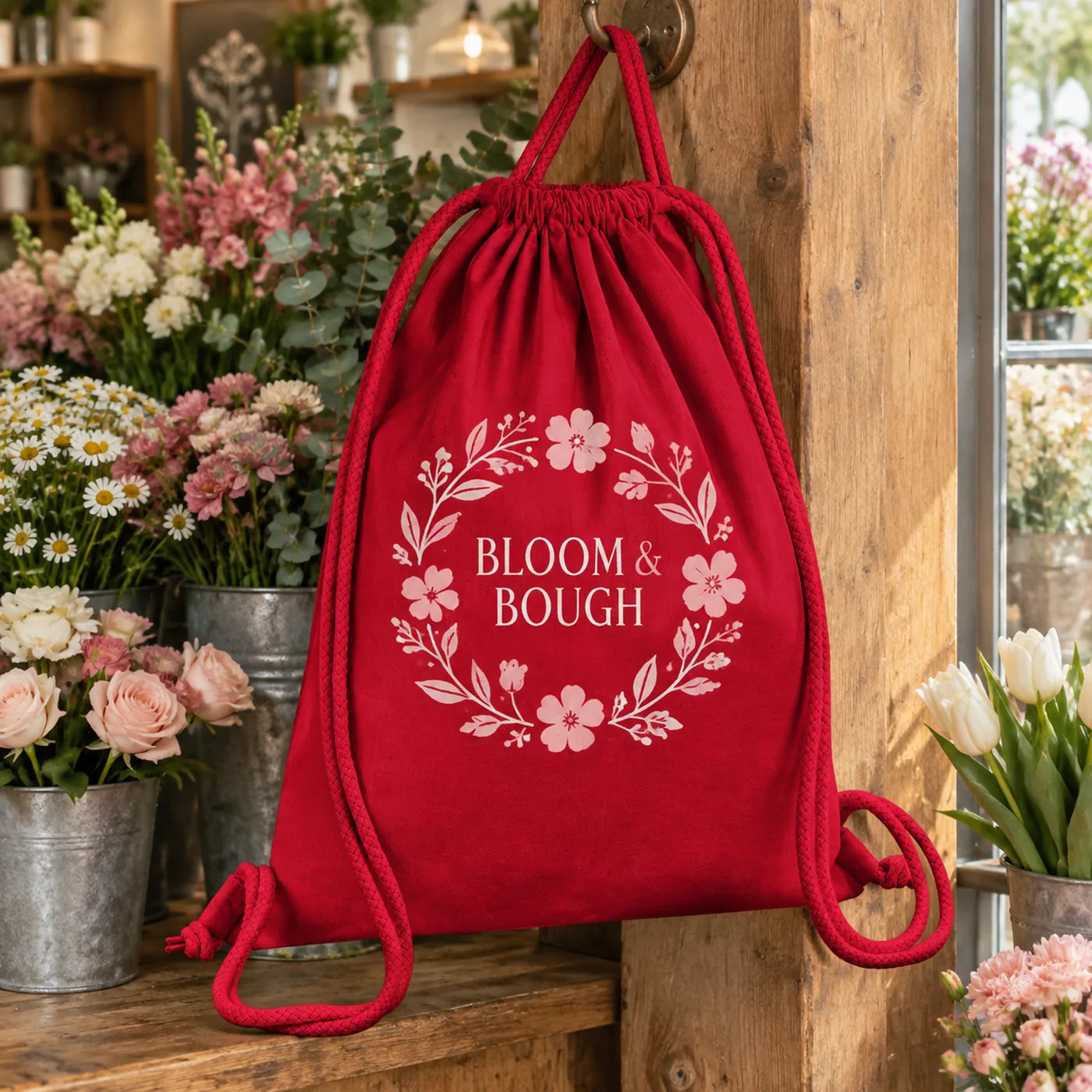 Premium Organic Cotton Drawstring Bag lifestyle