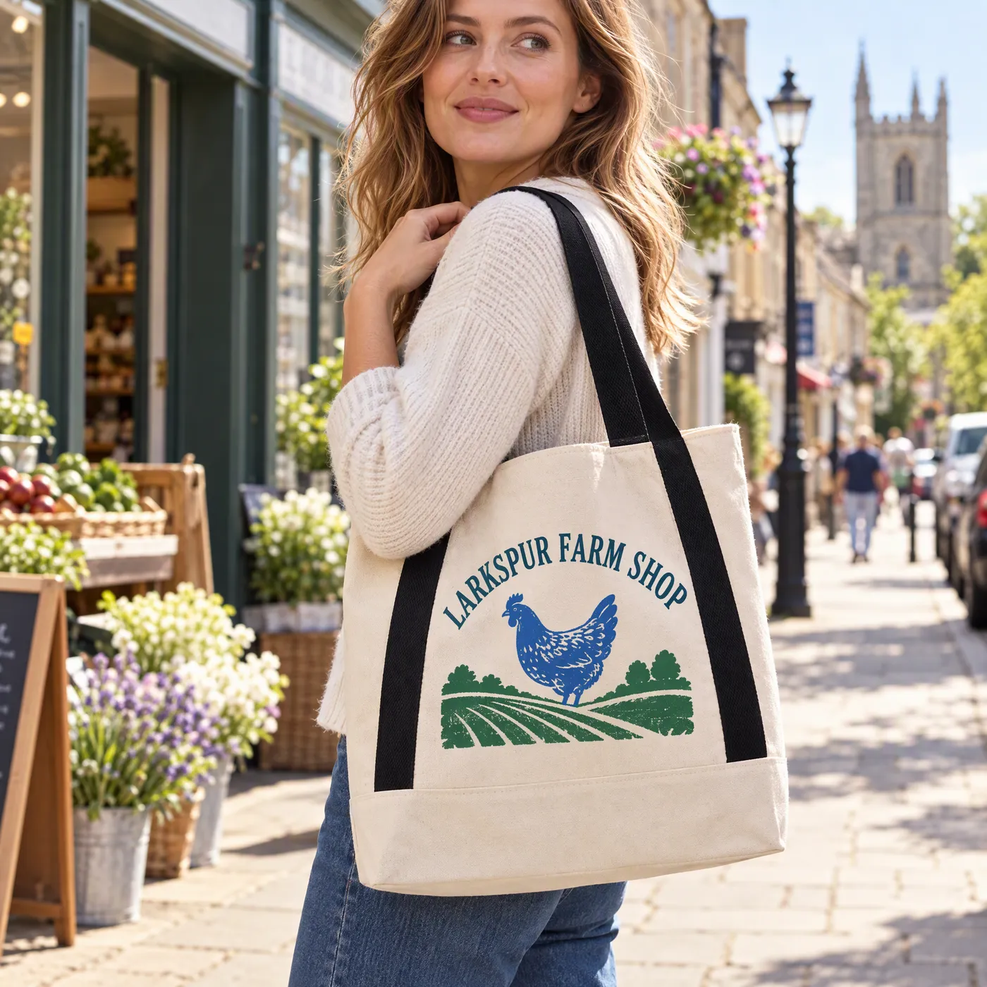 Premium Recycled Contrast Strap Tote Bag lifestyle