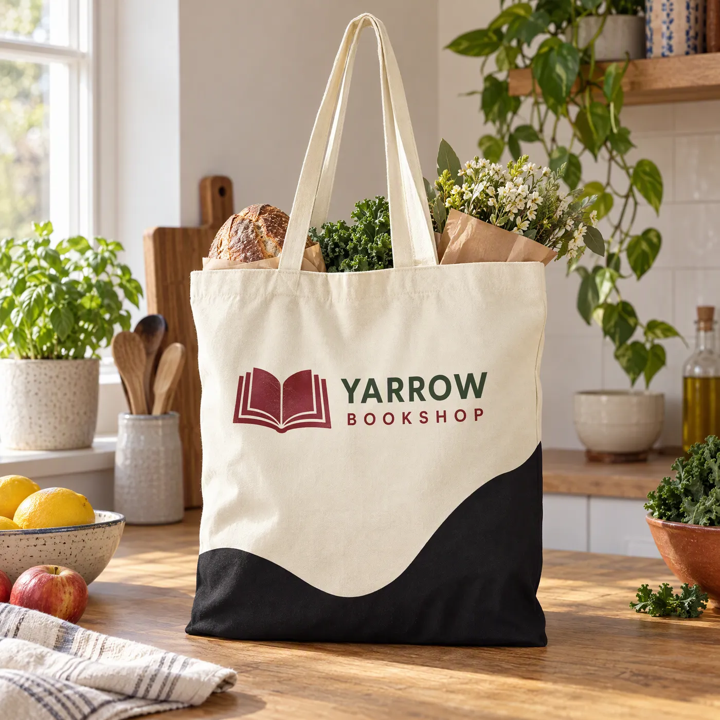 Premium Organic Cotton Wave Tote Bag lifestyle