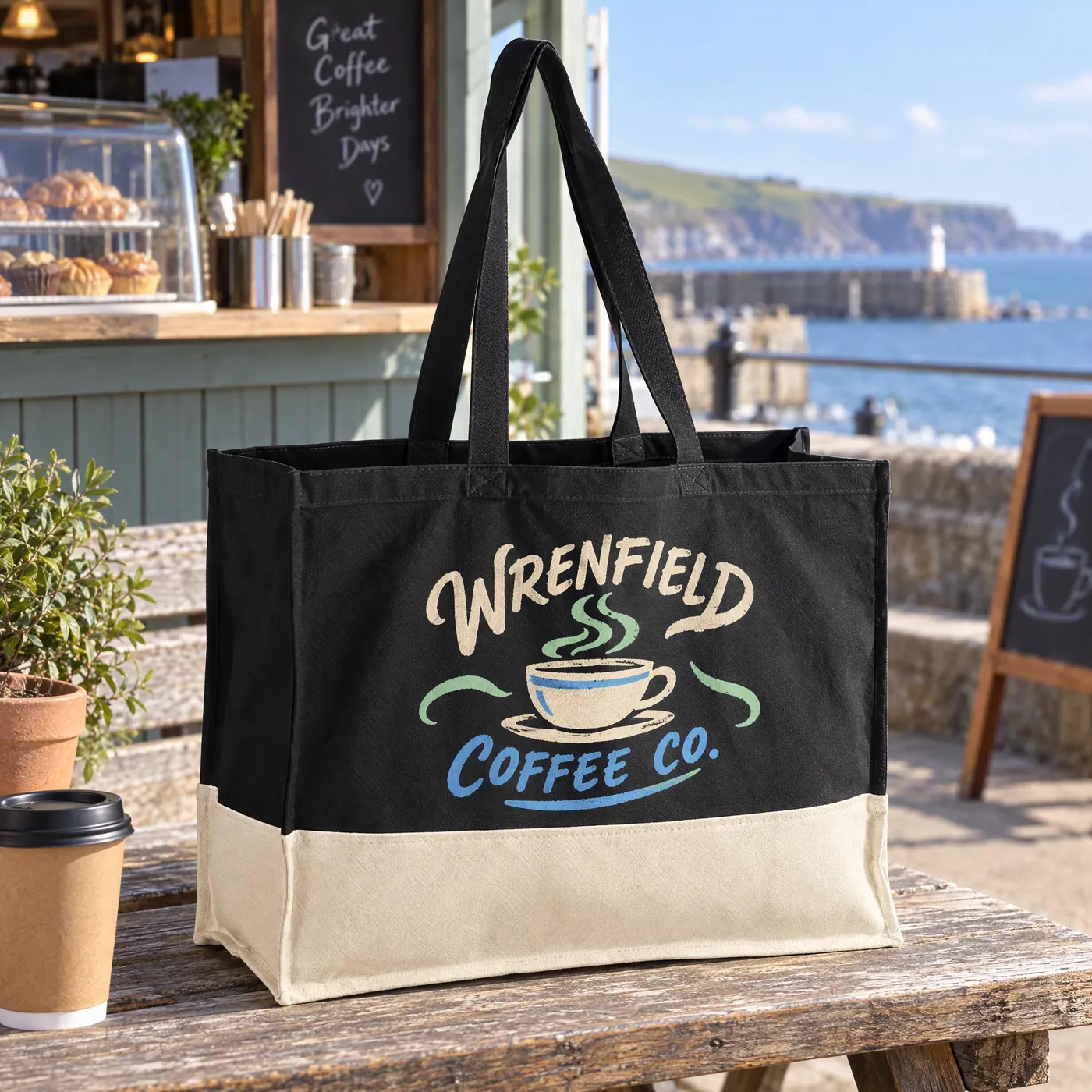 Premium Organic Canvas Contrast Panel Tote Bag lifestyle