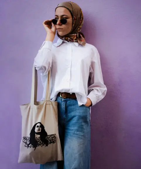 Printed Natural and White Bags